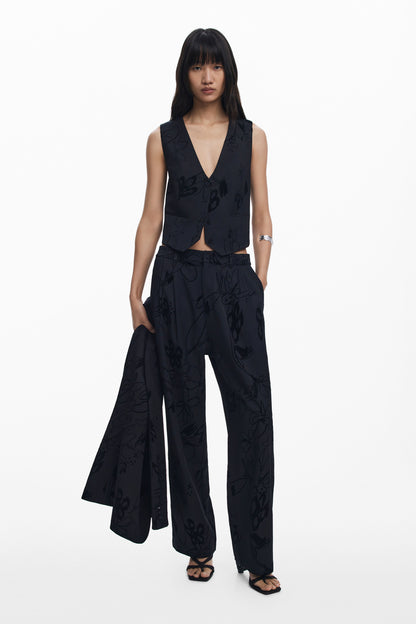 Flocked Floral Pants