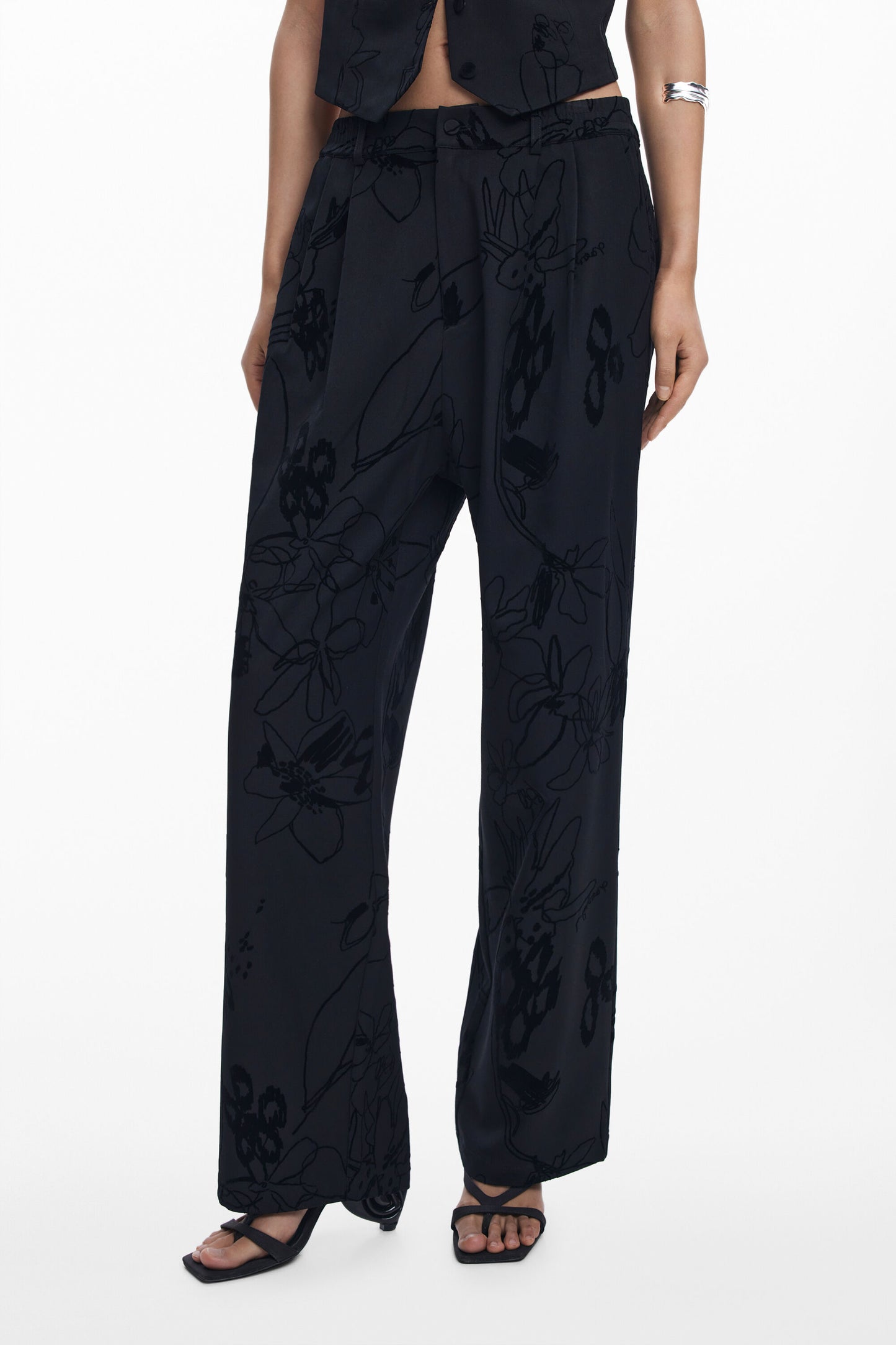 Flocked Floral Pants
