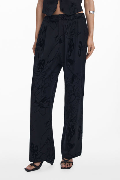 Flocked Floral Pants