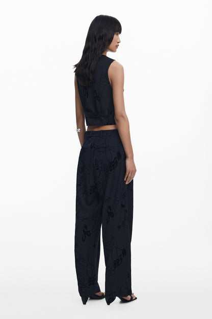 Flocked Floral Pants