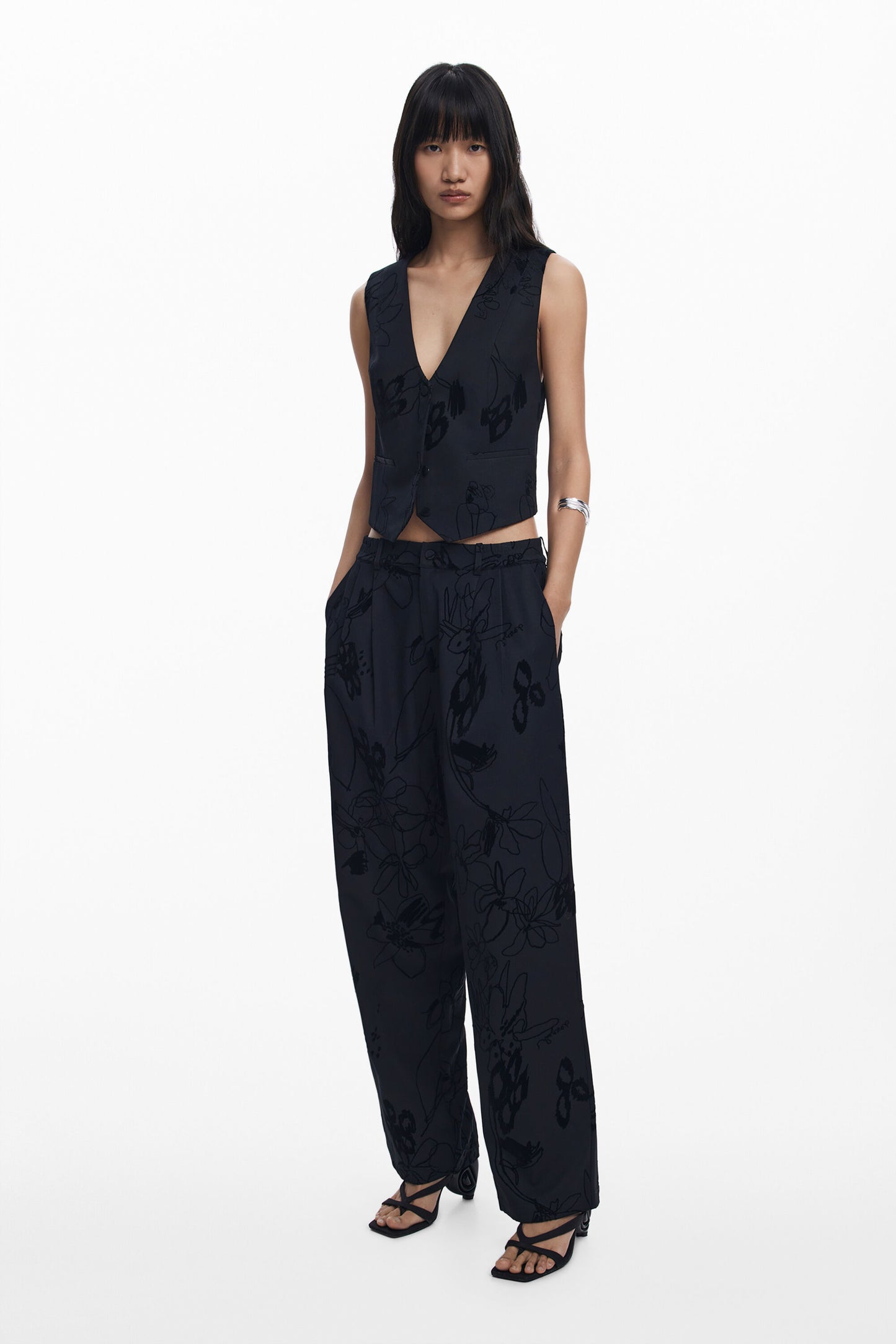 Flocked Floral Pants