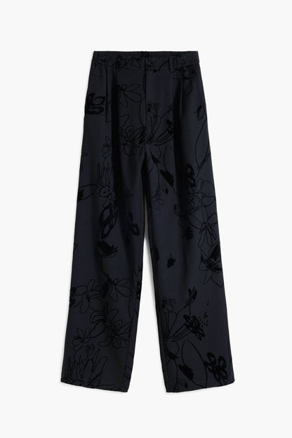 Flocked Floral Pants