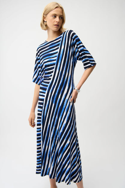 Silky Knit Stripe Print Fit and Flare Dress