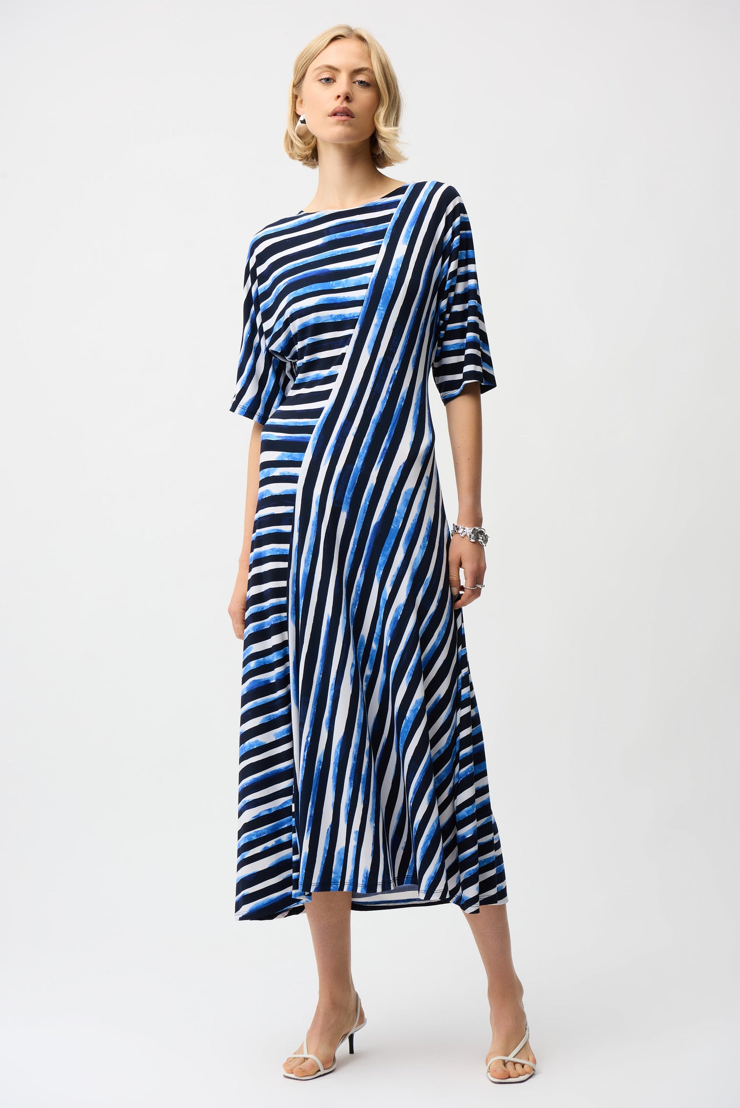 Silky Knit Stripe Print Fit and Flare Dress