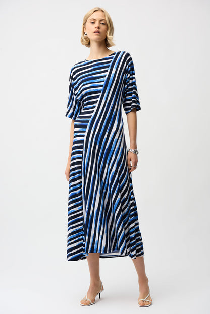 Silky Knit Stripe Print Fit and Flare Dress
