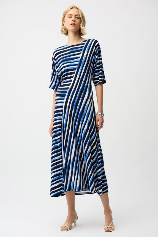 Silky Knit Stripe Print Fit and Flare Dress