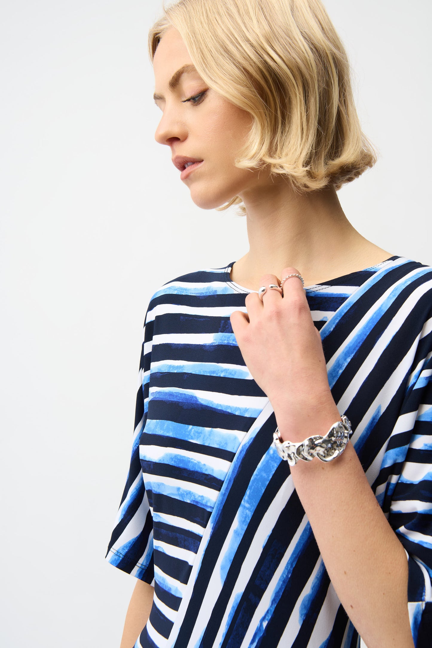 Silky Knit Stripe Print Fit and Flare Dress