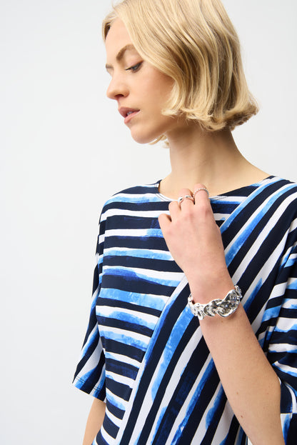 Silky Knit Stripe Print Fit and Flare Dress