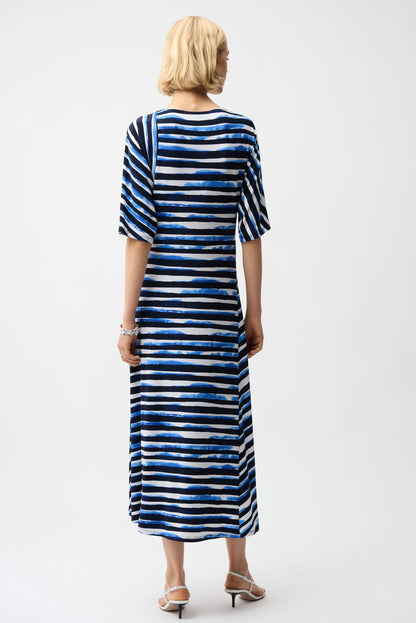 Silky Knit Stripe Print Fit and Flare Dress