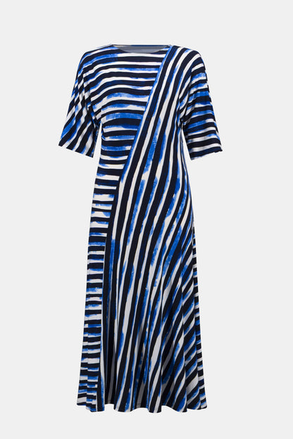 Silky Knit Stripe Print Fit and Flare Dress