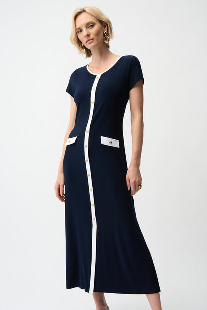 Silky Knit Color Block A-Line Midi Dress