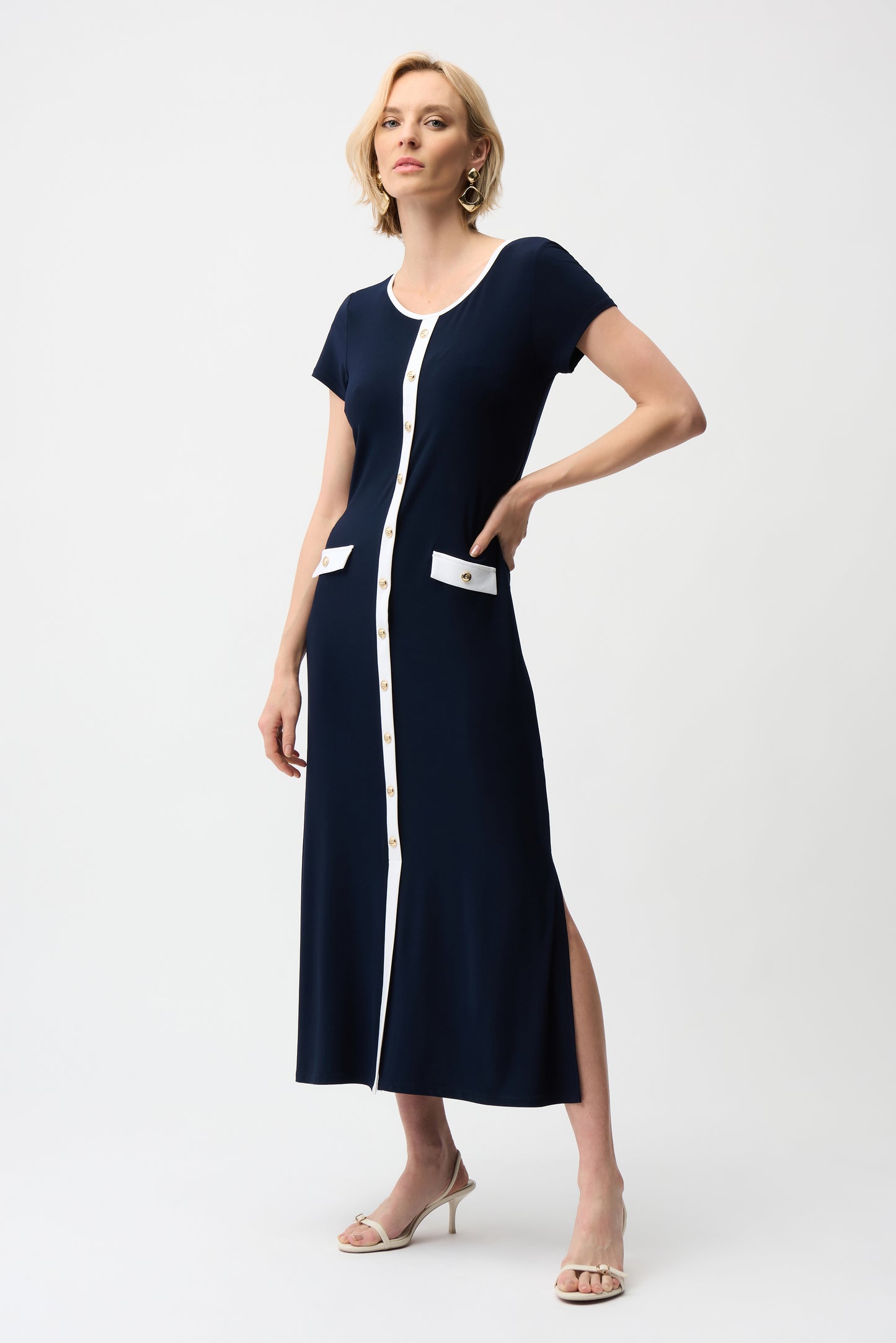Silky Knit Color Block A-Line Midi Dress