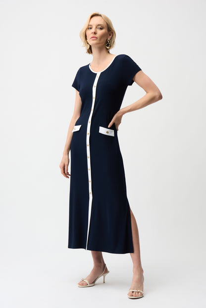 Silky Knit Color Block A-Line Midi Dress