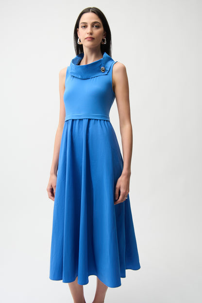 Silky Knit And Memory Fit and Flare Dress With Shawl Collar