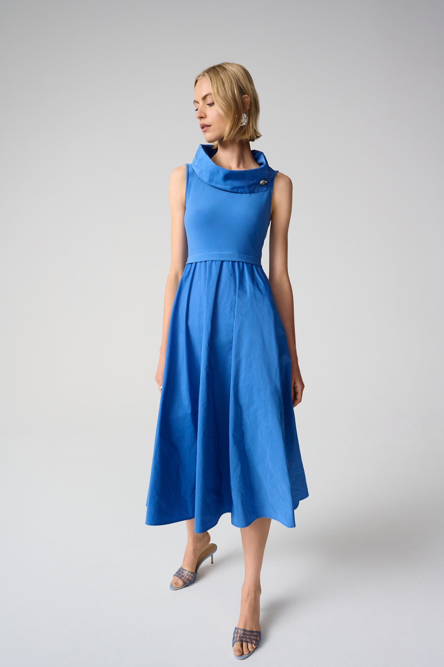 Silky Knit And Memory Fit and Flare Dress With Shawl Collar