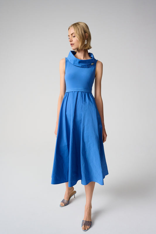 Silky Knit And Memory Fit and Flare Dress With Shawl Collar