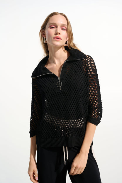Viscose Blend Boxy Sweater Knit With Zipped Neckline