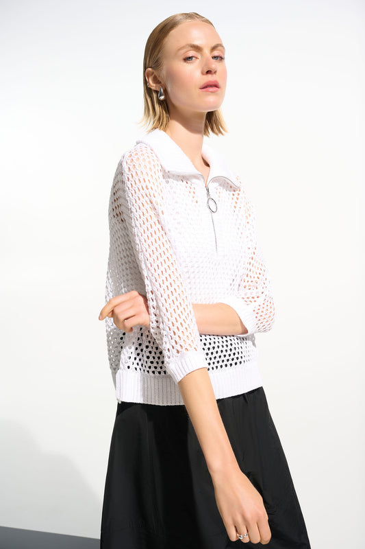 Viscose Blend Boxy Sweater Knit With Zipped Neckline