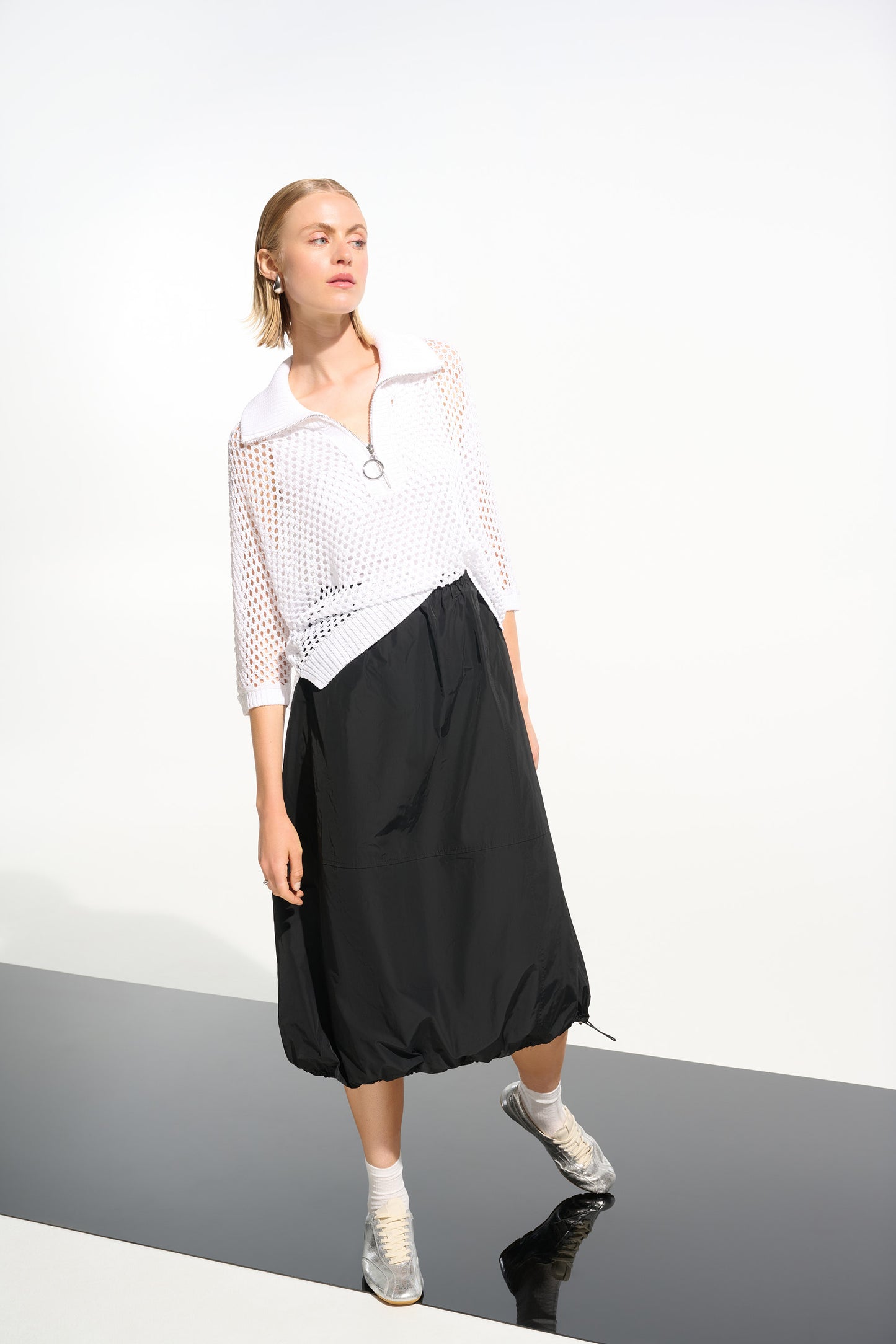 Viscose Blend Boxy Sweater Knit With Zipped Neckline