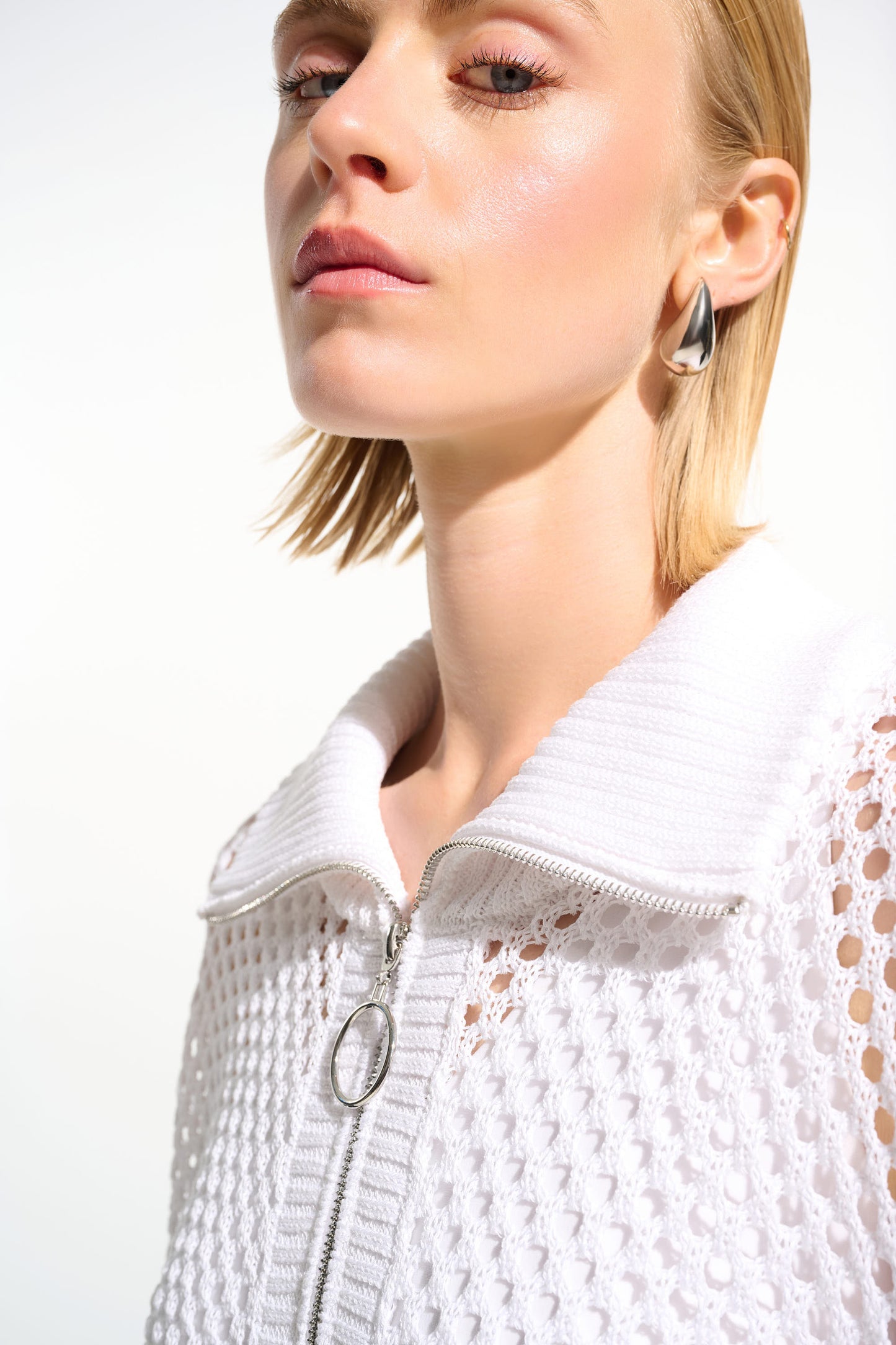 Viscose Blend Boxy Sweater Knit With Zipped Neckline