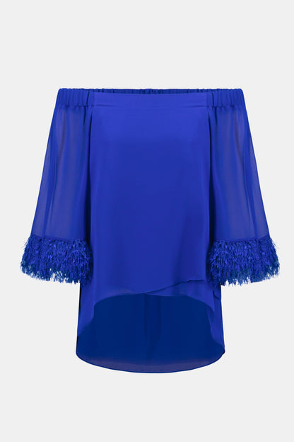 Georgette And Chiffon Off Shoulder Trapeze Top With Novelty Trim