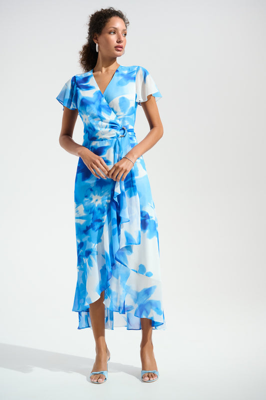 Chiffon Print Wrap Dress With Ruffle Detail