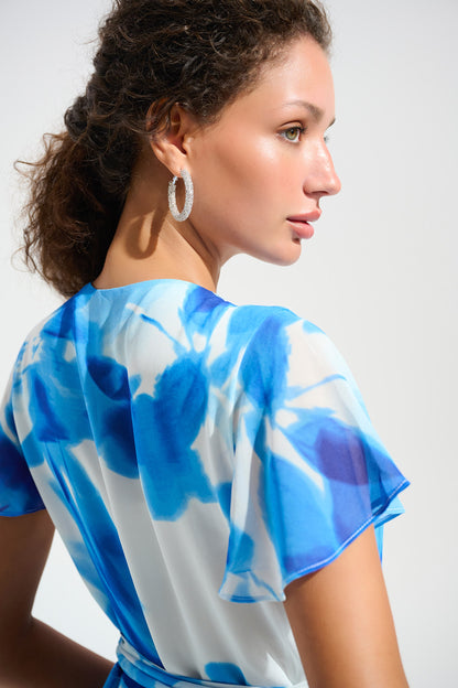 Chiffon Print Wrap Dress With Ruffle Detail