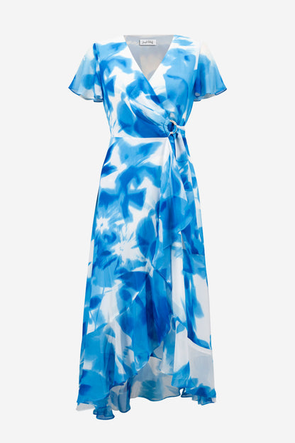 Chiffon Print Wrap Dress With Ruffle Detail