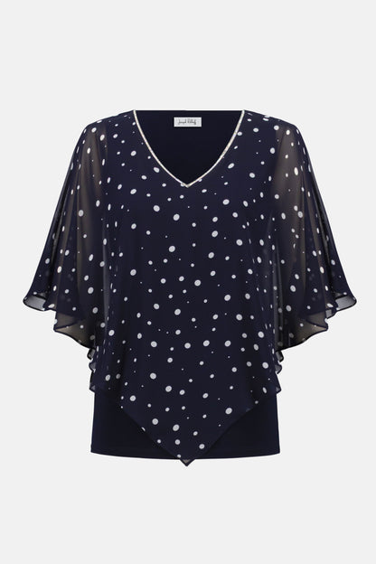 Silky Knit Dot Print Poncho With Rhinestones Trim