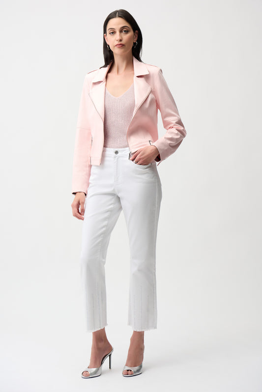 Foiled Faux Suede Fitted Jacket with Decorative Buckles