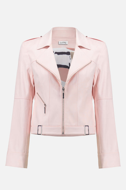 Foiled Faux Suede Fitted Jacket with Decorative Buckles