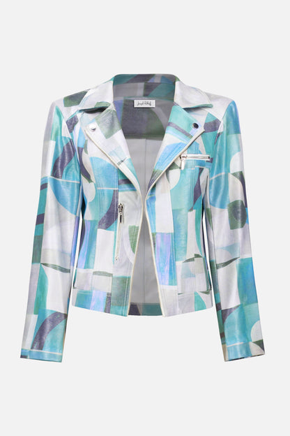 Foiled Faux Suede Geometric Print Fitted Jacket