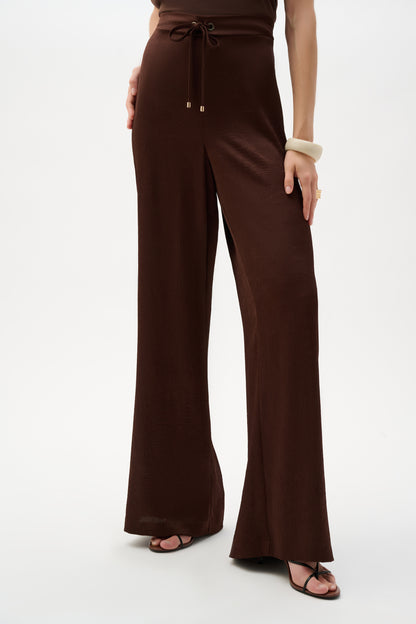 Crushed Satin Wide Leg Pull-On Pants With Drawstring