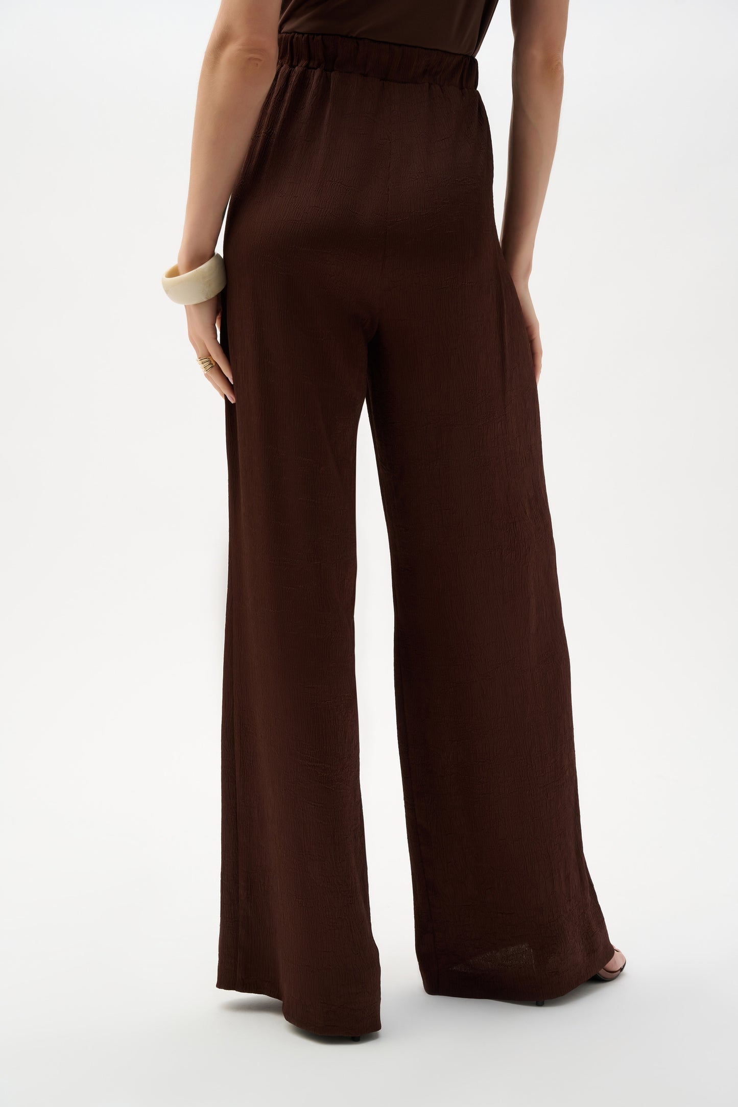 Crushed Satin Wide Leg Pull-On Pants With Drawstring