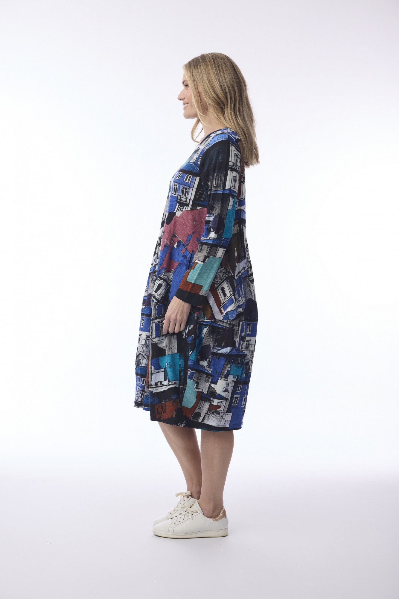 Porto Blue Printed Cotton Bubble Dress