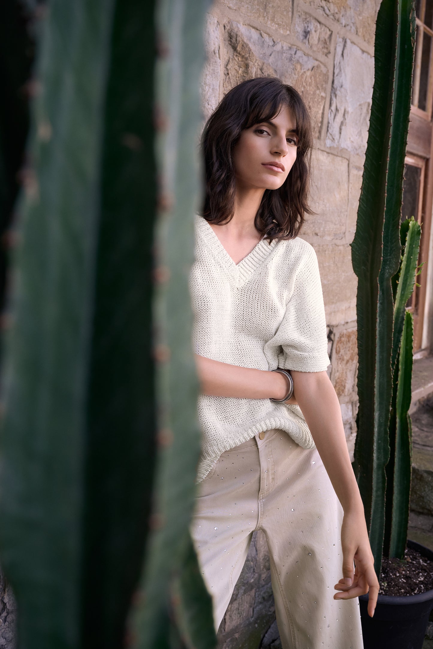 Viscose and Lurex Sweater Knit Relaxed Top