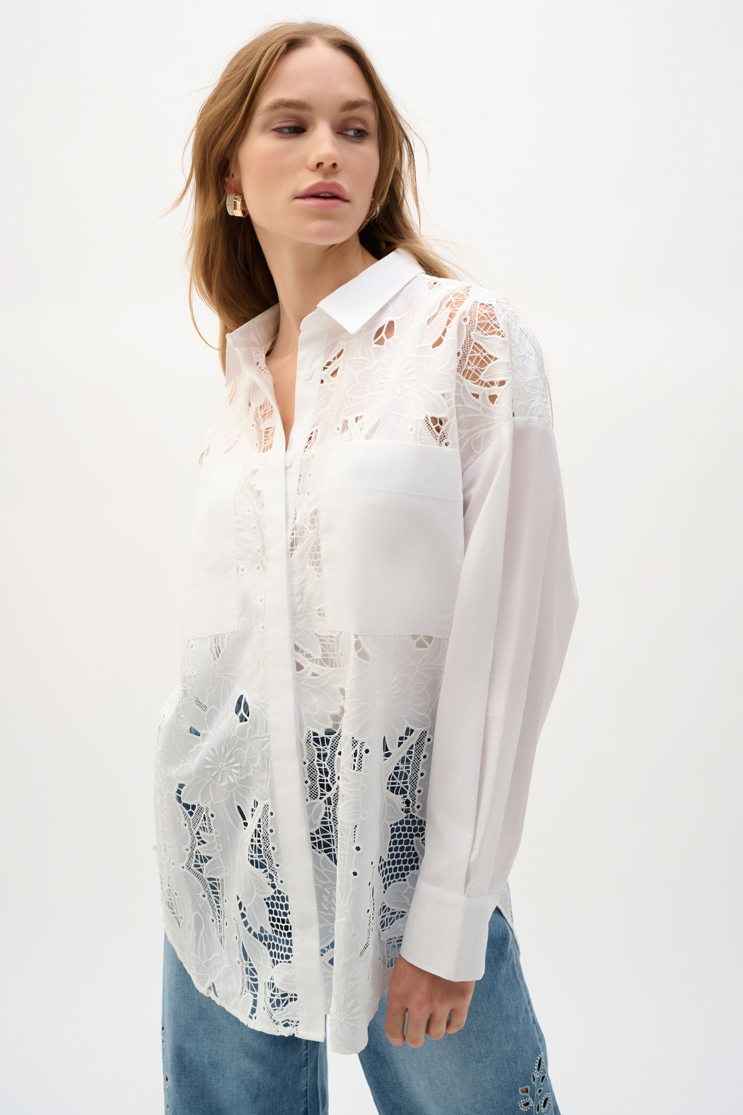 Cotton Lace Boxy Blouse With Embroidery