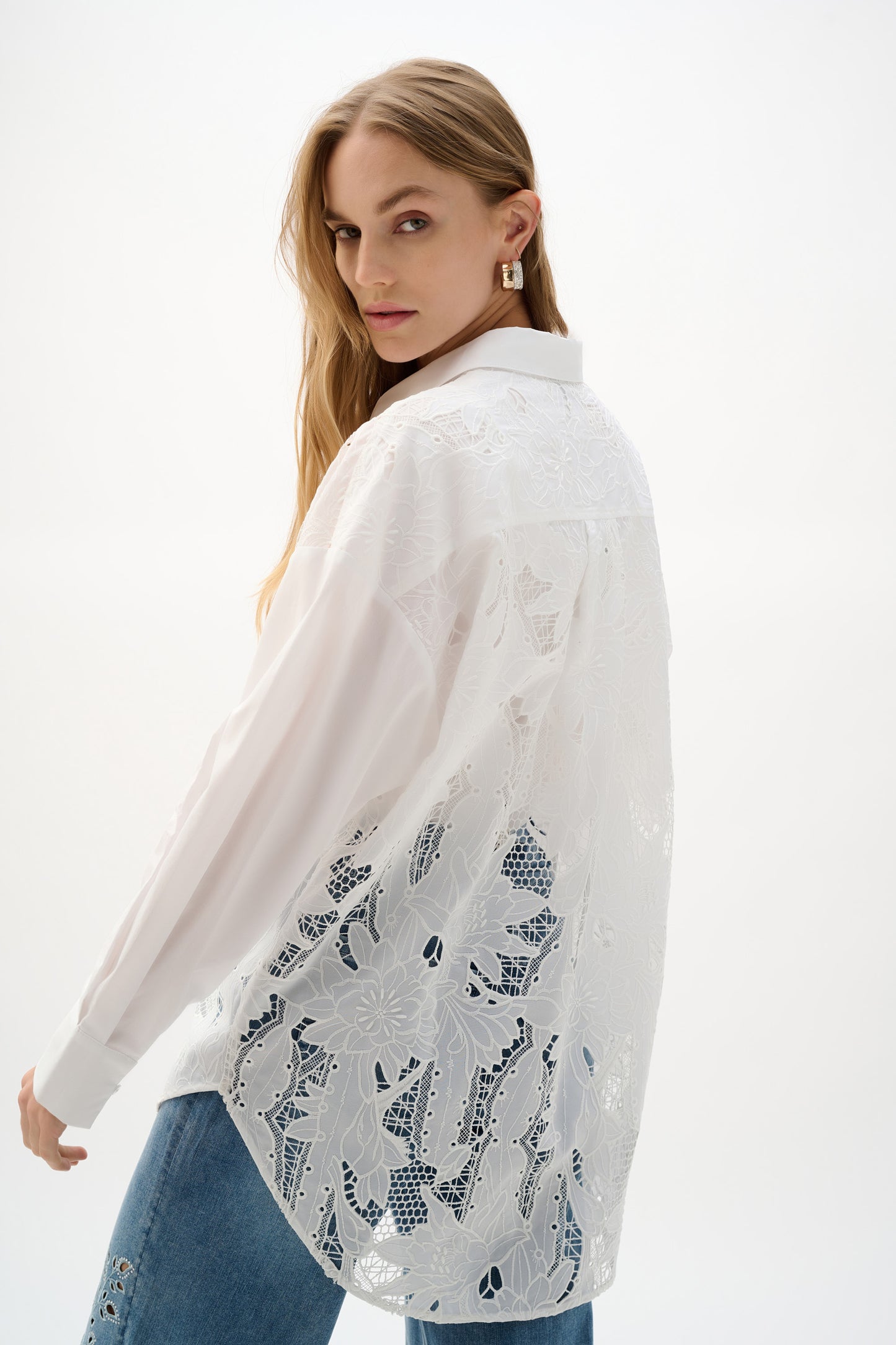 Cotton Lace Boxy Blouse With Embroidery