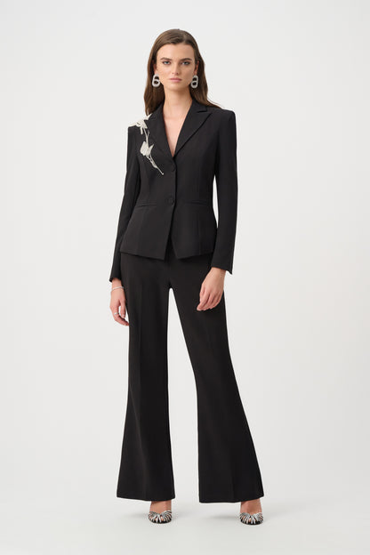 Lux Twill Fitted Blazer With Rhinestone Appliqué