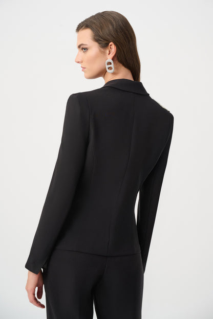 Lux Twill Fitted Blazer With Rhinestone Appliqué