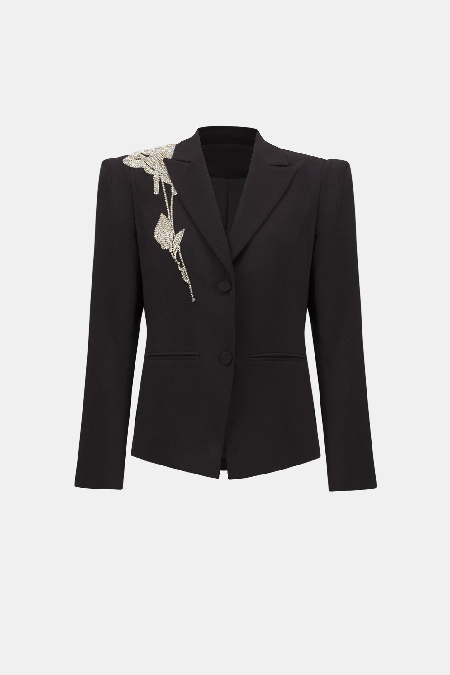 Lux Twill Fitted Blazer With Rhinestone Appliqué