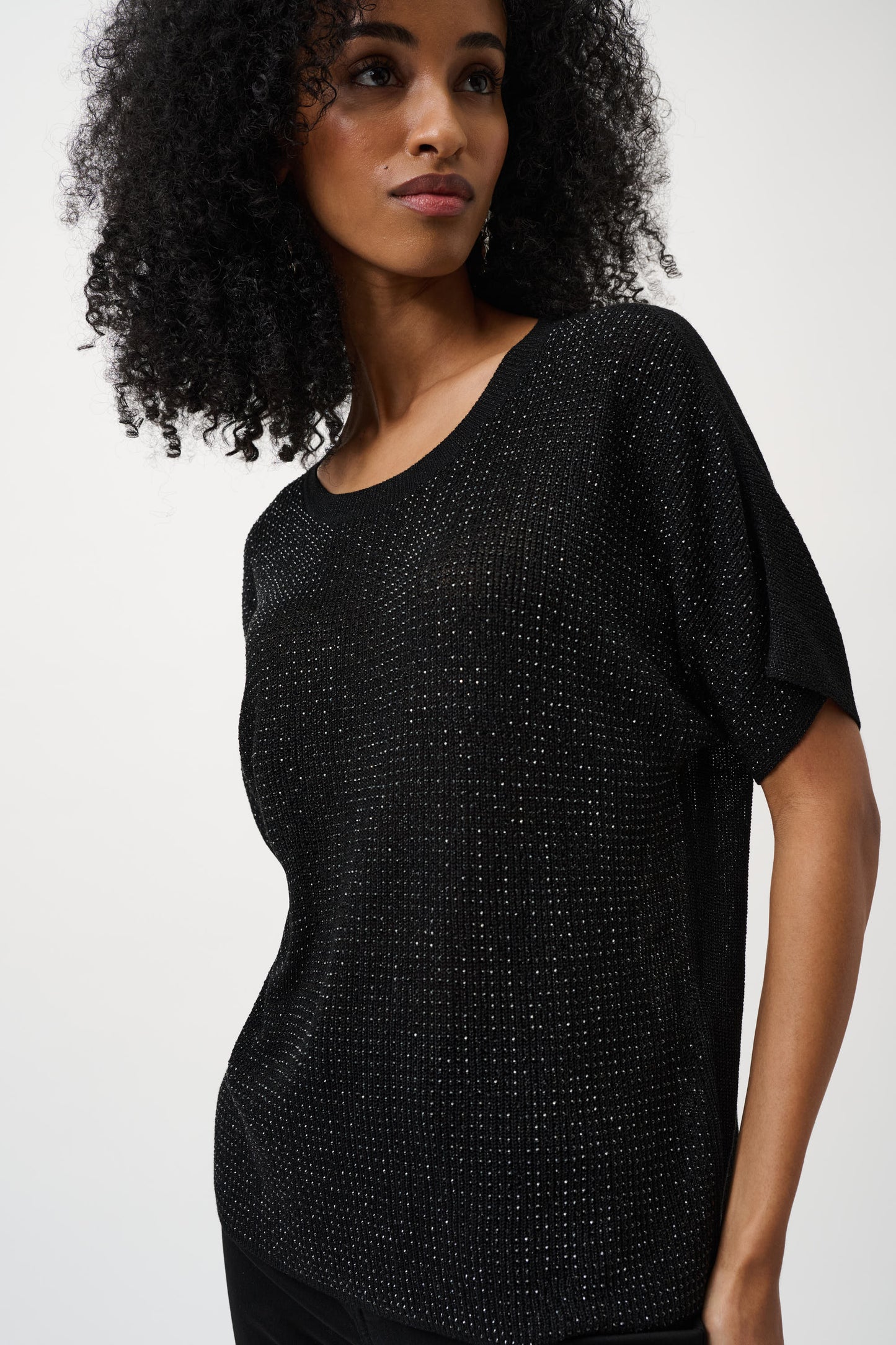 Metallic Knitted T-Shirt with Rhinestones