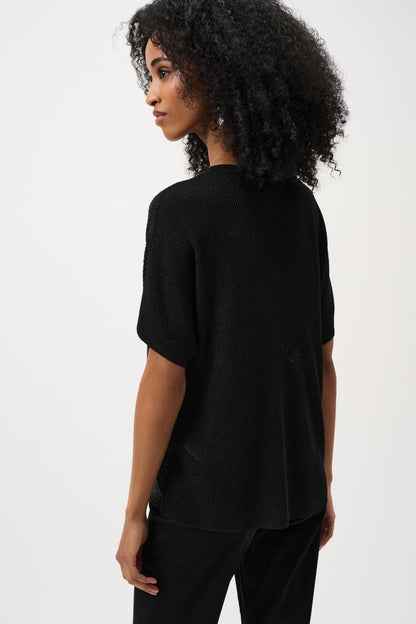 Metallic Knitted T-Shirt with Rhinestones