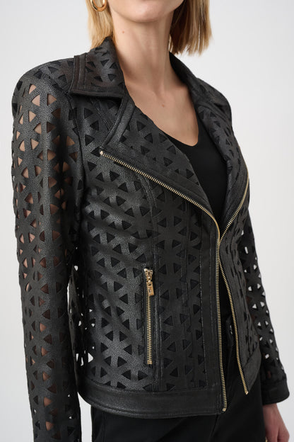 Foiled Faux Suede And Mesh Moto Jacket
