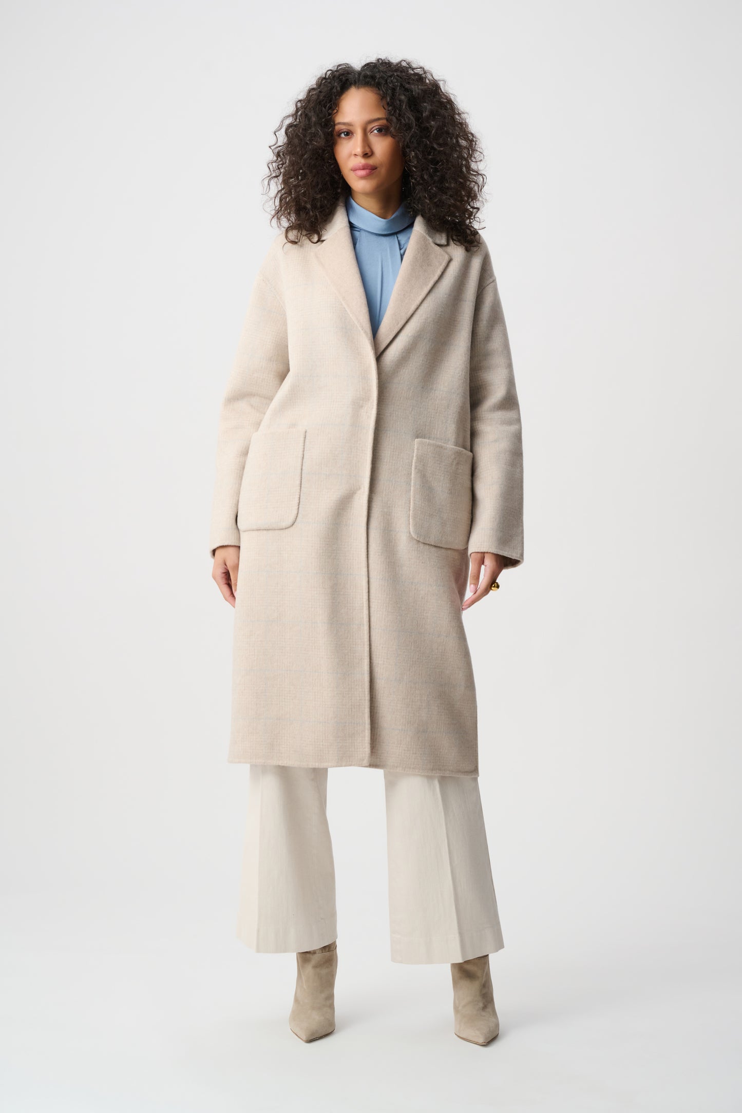 Wool Blend Plaid Reversible Boxy Coat