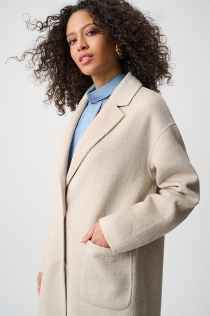 Wool Blend Plaid Reversible Boxy Coat