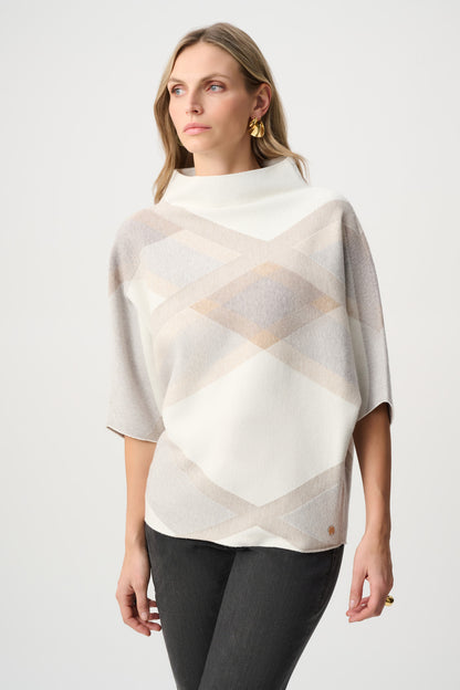 Brushed Viscose And Nylon Plaid Funnel-Neck Sweater