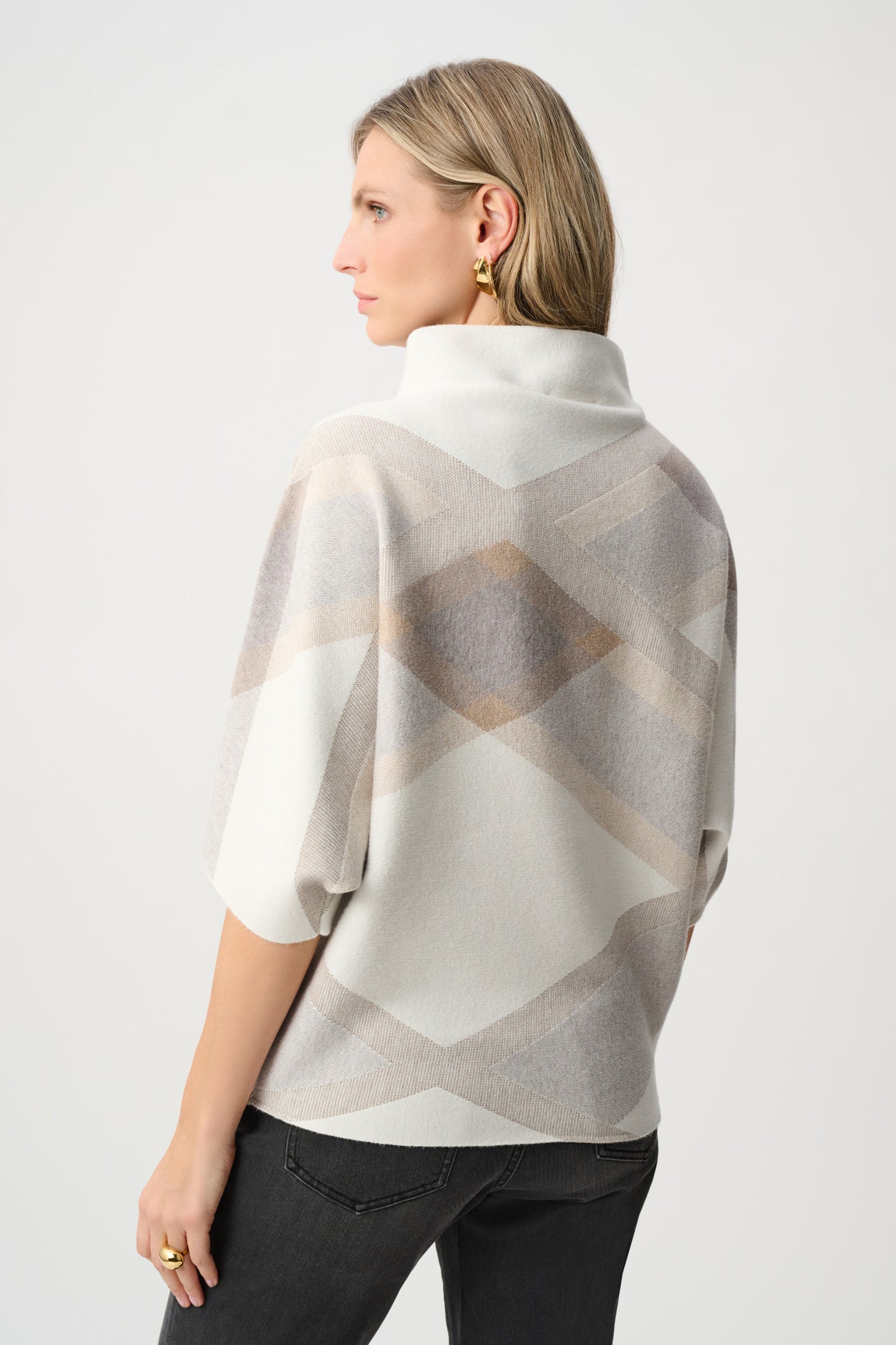 Brushed Viscose And Nylon Plaid Funnel-Neck Sweater