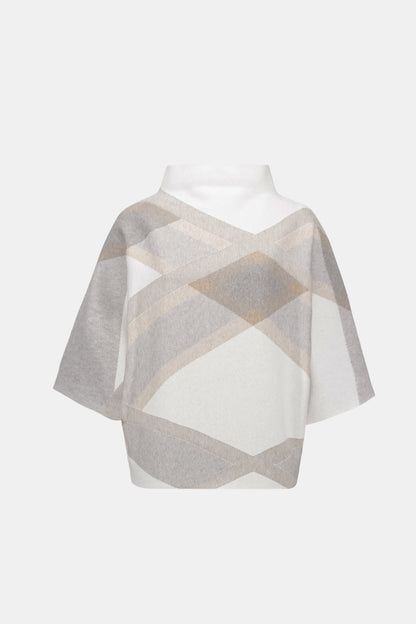 Brushed Viscose And Nylon Plaid Funnel-Neck Sweater