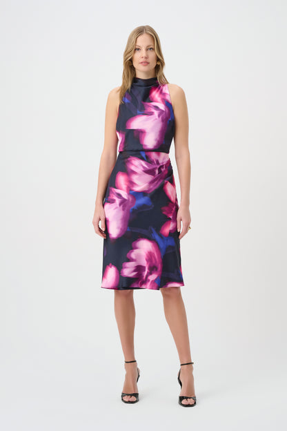 Floral Print Satin Halter Neck Dress